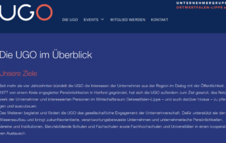 Screenshot der UGO_Website mit ihren Zielen